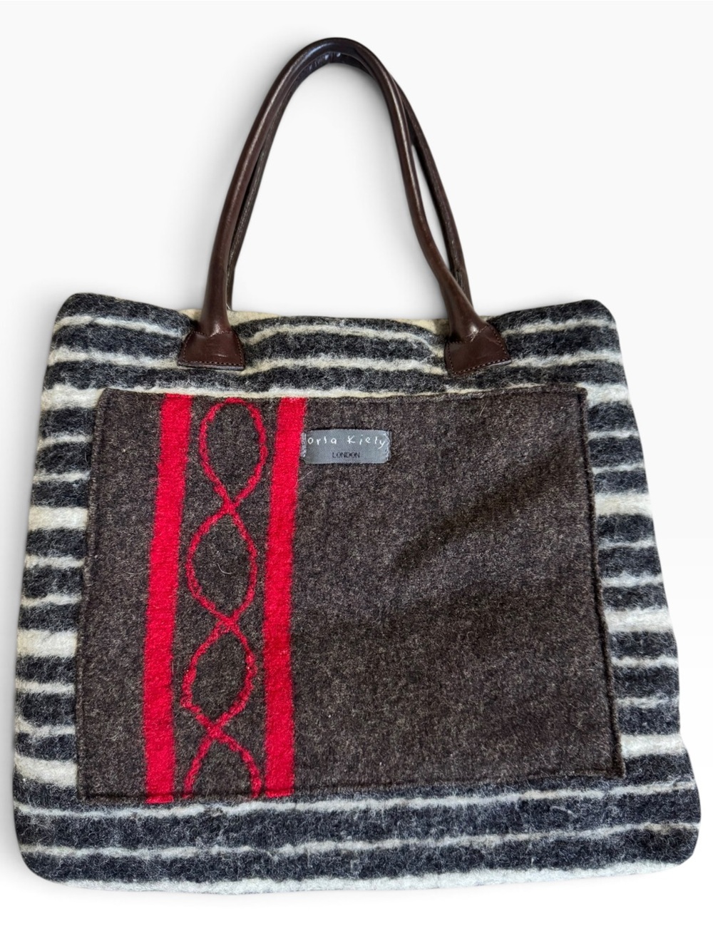 Vintage Orla Kiely Made in England 100% Wool Striped Tote Bag